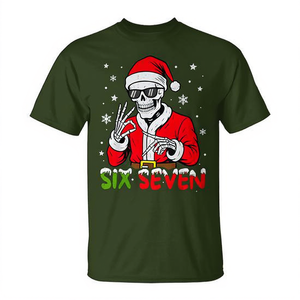 Maglietta natalizia Six Seven Skeleton Santa con design a tema festivo e slang Gen Z - Product Image 2