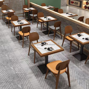 Usine Personnalisé Moderne Fast Food Restaurant Table Chaise Ensemble Motif Carré pour Bar Hôtel Café Gourmet Restaurant Bois Métal - Product Image 1