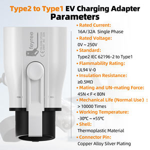 Adaptateur Feyree Type 2 vers Type 1, 32A 16A 7kW Courant de charge max., Convertisseur de prise de chargeur AC EV Type 2 vers prise de voiture EV Type 1 - Product Image 2
