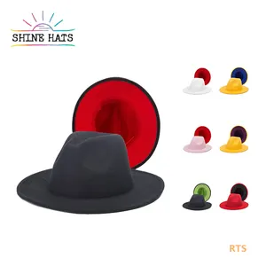 Shinehats OEM chapeau pour femme 100% wool 2 tone 7 cm brim bottom tan fedora hat on sale