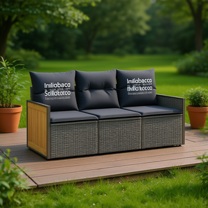 Sofá de Jardín Anilabacca de Tres Plazas, Color Gris Oscuro, Ratán, Cojines Impermeables, Diseño Contemporáneo - Product Image 2