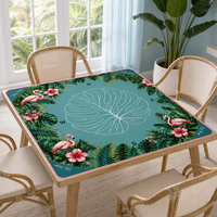 Tapis de Mahjong Tropical Personnalisé, Motif Feuille de Palmier Flamant Rose, 80x80cm avec Marqueurs N E S W pour Jeux de Mahjong Américain
