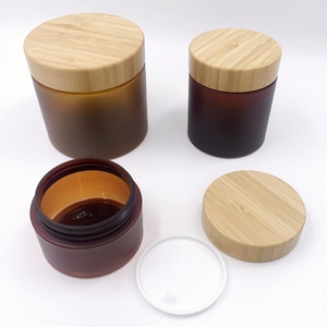 Ensemble d'emballages cosmétiques en bambou, pot à crème 150 ml 250 ml, flacon de shampooing en plastique PET ambré givré 120 ml 250 ml 500 ml avec pompe en bambou - Product Image 3