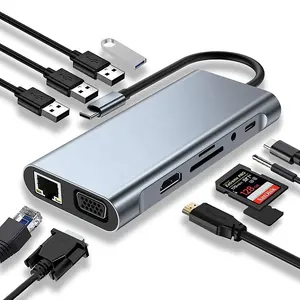 Xput 멀티 포트 11 in 1 4K HDMI 호환 USB-C USB C 타입 C to USB 4K HDTV VGA RJ45 오디오 TF SD 허브 어댑터 도킹 스테이션