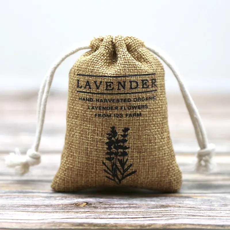 Pochette en toile de jute, sac en toile de jute pour graines de lavande, vente en gros