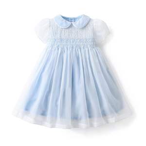 2024 estate fatto a mano in Chiffon Smocked Peter Pan collare vestito per le bambine i più piccoli ODM all'ingrosso per bambini vestiti <span class=keywords><strong>da</strong></span> Boutique - Product Image 1