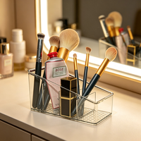 Organisateur de comptoir en acrylique transparent pour cosmétiques, support de rangement multi-compartiments pour pinceaux, rouges à lèvres et parfums