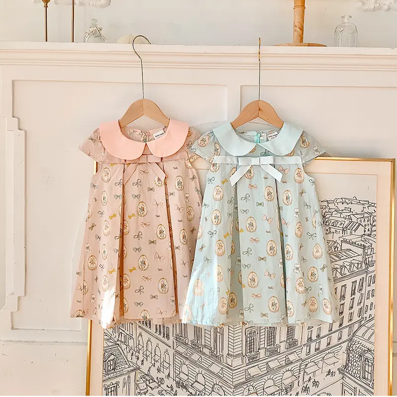 2023 Korean summer design infant girls dresses toddler baby dress embroidery cotton wholesale kids clothing boutiques 0329