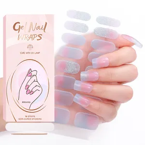 Usine directe en gros ongles gel bande treillis personnaliser conception semi-durci UV gel ongle autocollant