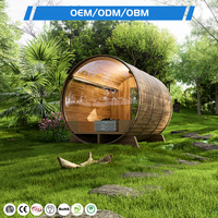 Ruang Sauna Luar Ruangan Bulat dari Kayu dengan Jendela Panoramik untuk Relaksasi Keluarga, Ruang Sauna Tong Kayu Cedar
