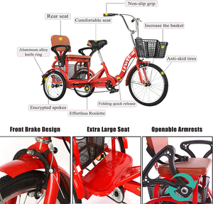LEWEE Nuovo Design Triciclo Pieghevole per Adulti Bicicletta a 3 Ruote per Anziani con Cestino e Sedile Posteriore - Product Image 5