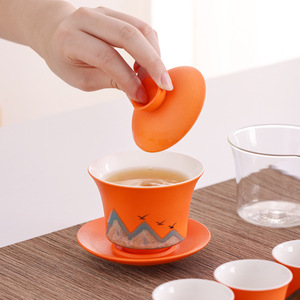 Service à thé Kung Fu haut de gamme pour la maison, ensemble de voyage portable, petit coffret cadeau, bol à couvercle Sancai, tasse à thé - Product Image 4