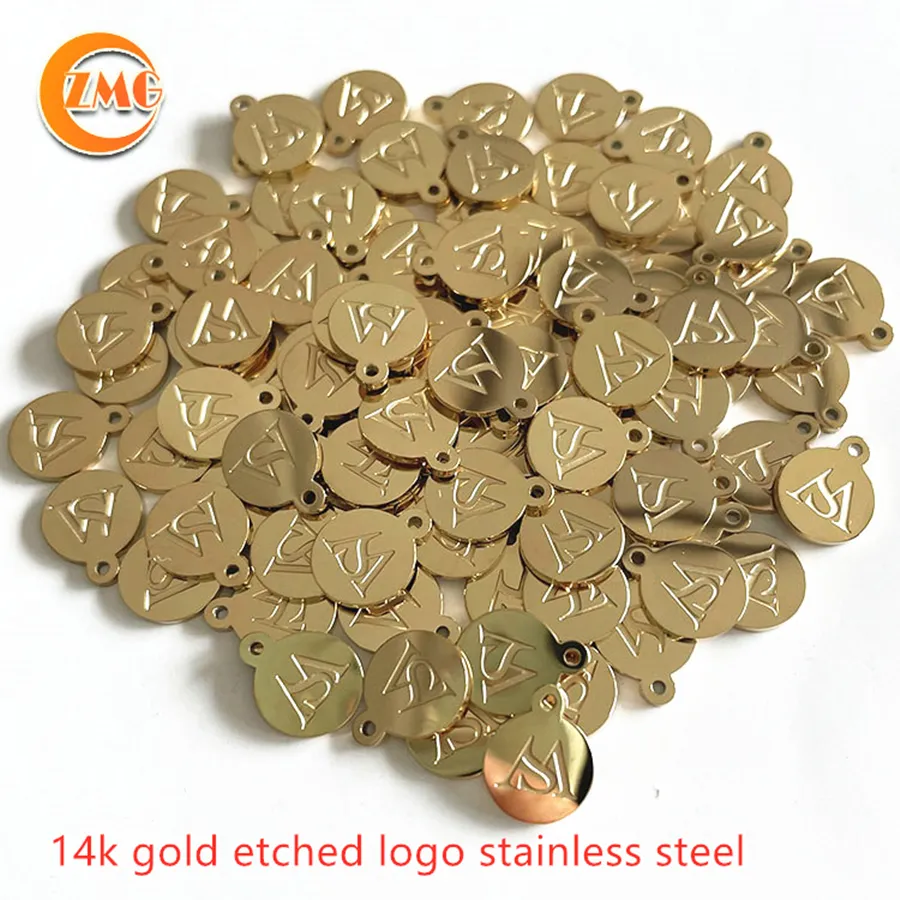 Bracelete de metal dourado de 18k, pequeno logotipo gravado personalizado, formato oval, joias para pulseira/colar