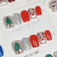 Faux ongles de Noël à presser en gros, faits à la main, forme cercueil moyenne, carrés, en acrylique 3D