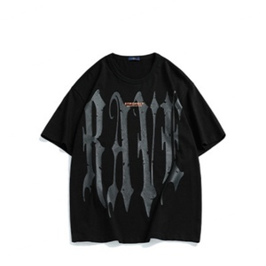 Camiseta en Oferta, Color Negro y Blanco, 100% Algodón, Estilo Hip Hop, Estampado de Letras, Unisex, Hombros Descubiertos, Holgada - Product Image 1