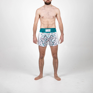 Shorts de Muay Thai unisexe en satin respirant à imprimé léopard blanc et turquoise pour l'entraînement de kickboxing - Product Image 2