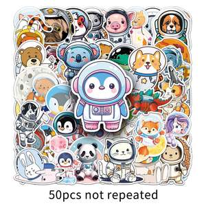 50 pièces dessin animé animaux astronaute Graffiti autocollants pour enfants créatif <span class=keywords><strong>chambre</strong></span> espace extérieur jouet autocollant mural - Product Image 5
