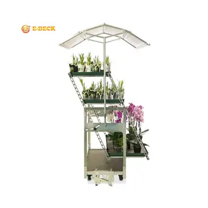 Portable adjustable china greenhouse flower display mesh rack cart