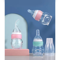 Nouveau biberon en silicone sans BPA pour bébé, avec cuillère doseuse intégrée, motif dessin animé, pour médicaments et eau, 0-12 mois, débit moyen