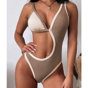 Maillot de bain une pièce à bretelles avec bord contrastant et découpes, tenue de plage pour adulte, mini micro bikini, monokini, fabrication sur mesure - Product Image 4