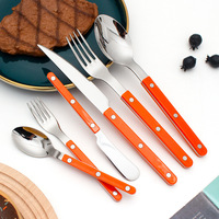 Lot de Couverts en Acier Inoxydable 304, Manche Riveté Coloré, Vaisselle de Bistro Français Lavable au Lave-Vaisselle, Vente en Gros