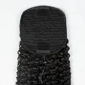 Shoumei nueva moda 12A grado brasileño crudo virgen cabello humano Natural negro Afro rizado cordón cola de caballo - Product Image 3