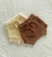 Ensemble 2 pièces pour bébé personnalisé, neutre, en tricot 100% coton épais, pull à manches longues uni et bloomers assortis pour l'automne