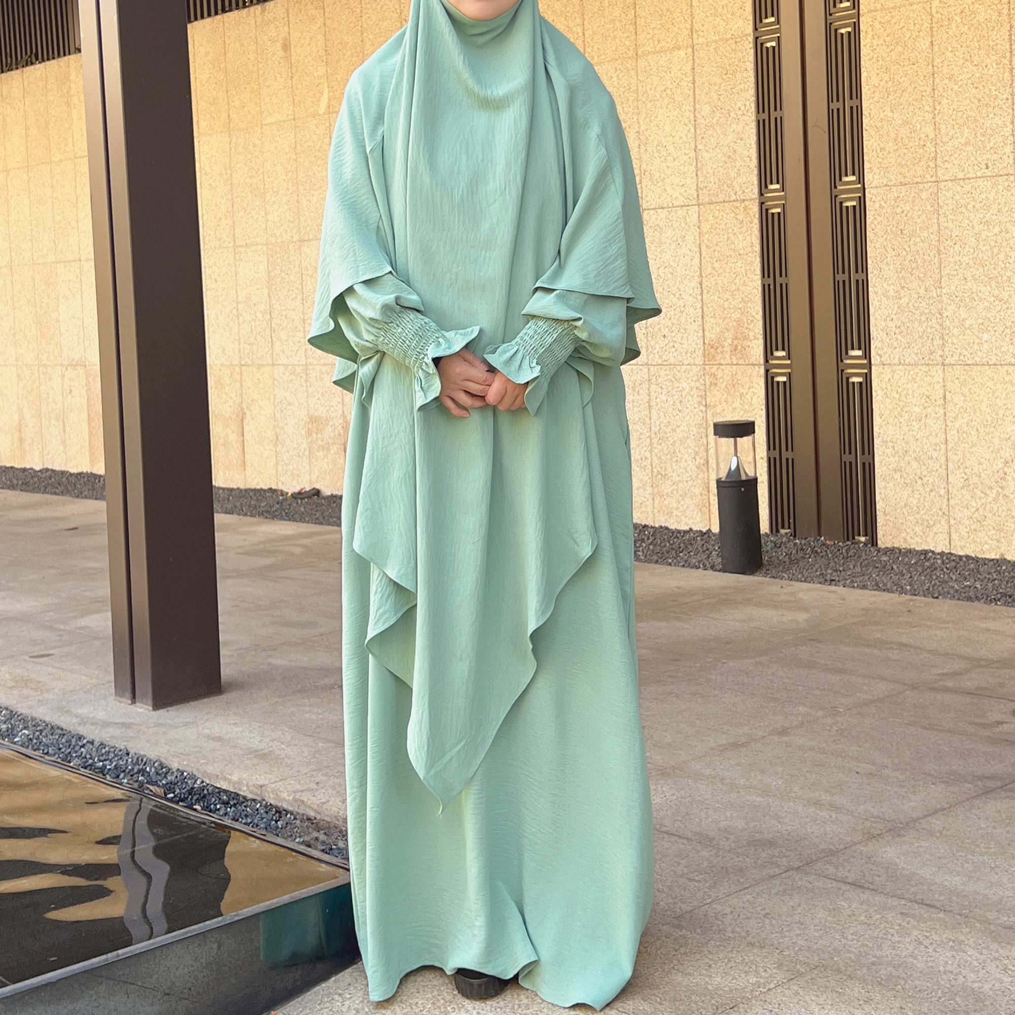 Fashion Hijab Malaysia Perancis satu lapisan, Khimar Overhead Tie Back  wanita Muslim Hijab Jilbab panjang Jazz Crepe Khimar