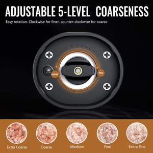 Molinillo de sal y pimienta ajustable de acero inoxidable para cocina, eléctrico automático con batería y acabado plateado, material metálico - Product Image 5