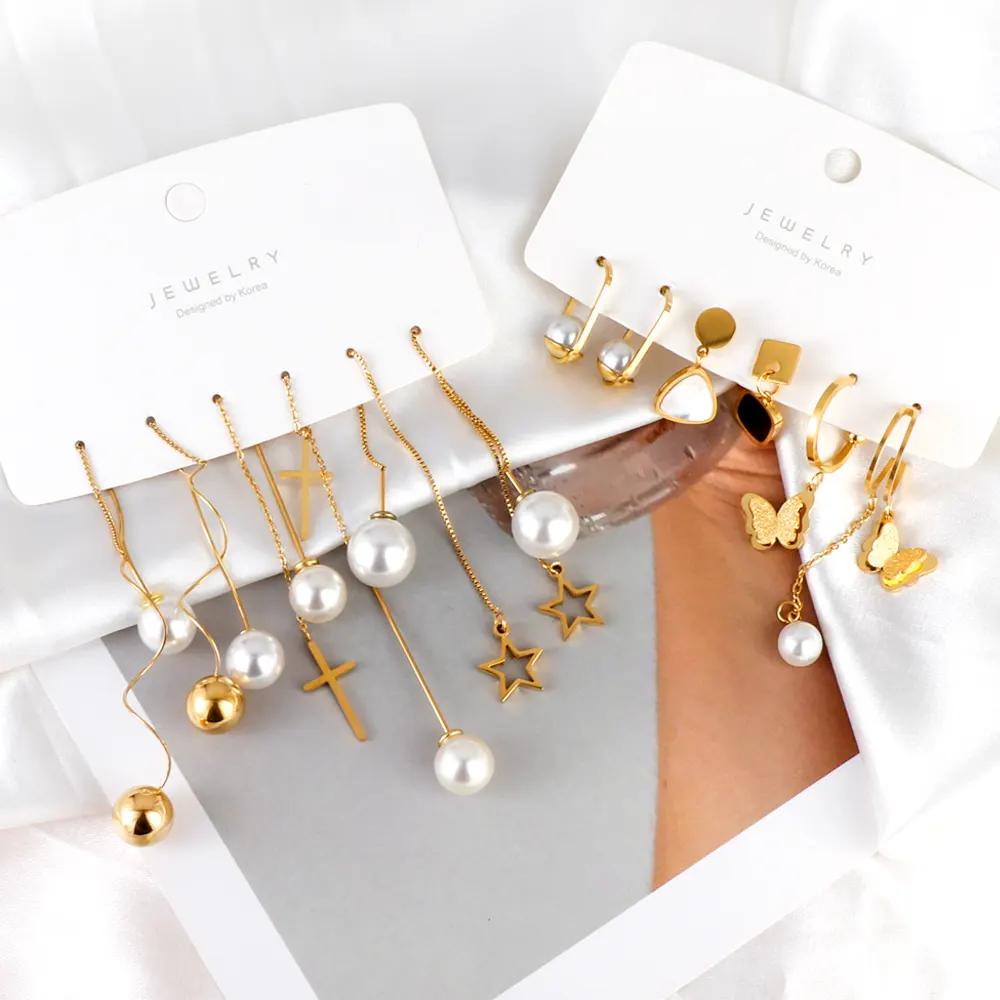 Ason New Arrival Pearl 18K Gold Plated Luxury Drop Earrings Women Stainless Steel Body Jewelry