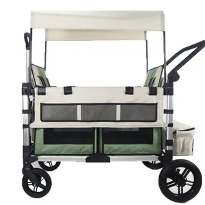 Outdoor Luxury 4 Seats Stroller Wagon 4 Seater Kids Baby Travel Wagon Stroller Camping Folding 4 Seat Wagon Stroller With Canopy