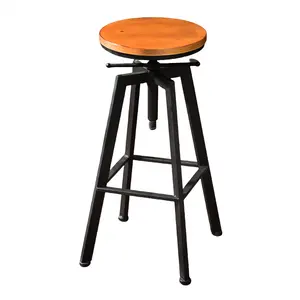 European and American iron bar chairs solid wood bar stools retro industrial design rotating lift high chairs dining chairs