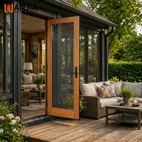Porte française en aluminium et bois, à double battant, avec écran magnétique personnalisé, verre isolant, à haute efficacité énergétique, style ranch.
