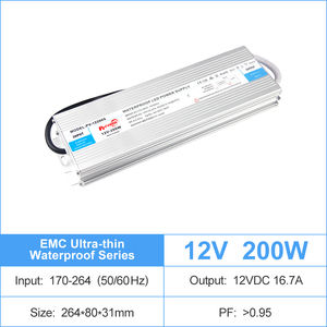 Controlador de Luz LED de Voltaje Constante de 200W, Transformador 170-264V AC-DC 12V 24V IP67 Impermeable de Aluminio con Certificación EMC CE/CB 88% - Product Image 4