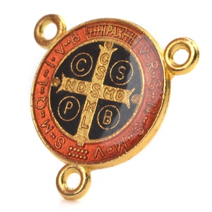 Medalla Religiosa de San Benito de 17 mm, Colgante con 3 Orificios en el Centro, Metal Dorado Multicolor, Aleación de Zinc, Joyería, Amuleto - Product Image 2