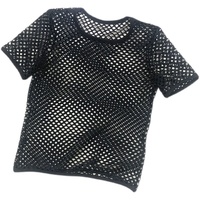 Haut ample grande taille à col rond en maille géométrique à manches courtes, motif résille, respirant, élégant, tendance, unisexe, style streetwear