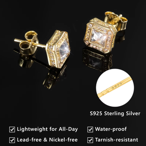 Luxury Emerald Cut Zircon Stud <b>Earrings</b> 925 Silver Rhodium Plated Claw Setting Punk Style Cross Shape Women's Wedding Jewelry - Product Image 2