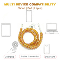 Câble de chargeur de téléphone de type C avec perles brillantes dorées créatives 4 en 1