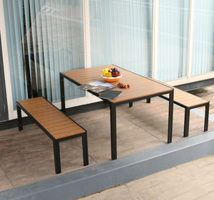 Combinación <span class=keywords><strong>de</strong></span> mesa y silla <span class=keywords><strong>para</strong></span> patio exterior, mesa y silla <span class=keywords><strong>de</strong></span> comedor <span class=keywords><strong>para</strong></span> <span class=keywords><strong>terraza</strong></span>, balcón exterior, jardín, mesa y silla <span class=keywords><strong>de</strong></span> madera plástica - Product Image 5