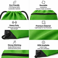 Sacs à dos en nylon personnalisés avec cordon de serrage, style tendance, logo imprimé sur mesure, pliables, portables, utilisation quotidienne, souples, unisexes, imperméables