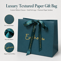 Ensemble de sacs cadeaux en papier texturé de luxe avec logo en feuille d'or, ruban en satin, poignée, personnalisation complète pour l'emballage de bougies artisanales, recyclable