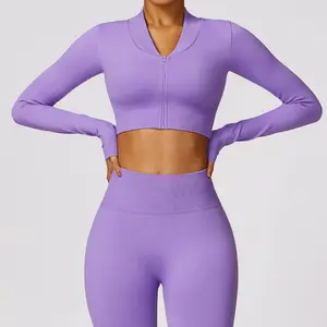 Sportswear Manufacturer Women's Zip Up Long Sleeve Crop Tops Slim Fit Workout Sports Jacket Women