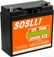 Batterie LiFePO4 12V 20Ah à décharge profonde pour ouvre-porte solaire, caméra de vidéosurveillance, système de sécurité, alimentation de secours UPS, alarme domestique, détecteur de mouvement solaire