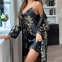2026 Women's Summer/Spring Two-Piece Set Home Lace-Up Nightgown with Mid-Length Outer Wear Thin Outer Wear Nightgown