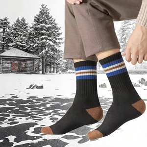 Chaussettes en laine épaisse d'hiver à rayures en gros pour hommes, chaussettes côtelées chaudes anti-salissures, ensemble de chaussettes de sport décontractées quotidiennes avec logo sur le corps - Product Image 2