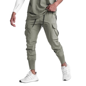 Wholesale Custom Logo Zipper Pockets <b>Joggers</b> Nylon Spandex Stretch Grey <b>Cargo</b> Running Pants <b>Joggers</b> for <b>Men</b> - Product Image 1