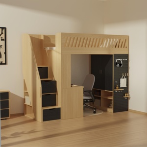 Cama Alta de Madera con Escritorio y Almacenamiento, Tipo Moderno Multifuncional para Niños, para Dormitorio o Apartamento DF2025-GNC004 Loft B - Product Image 4