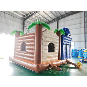 Château gonflable pirate en PVC commercial léger, grand, en forme de cabane en rondins, avec toboggan pour enfants et adultes, garantie de 3 ans - Product Image 3
