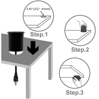 Prise de courant encastrable ronde pour bureau avec double port USB, cache-poussière, multiprise portable, taille de trou 60 mm pour bureau et maison