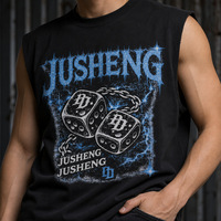 T-shirt sans manches personnalisé en coton noir imprimé graphique, coupe carrée, style streetwear pour homme, tee-shirt musculaire vintage, col ras du cou, coupe ajustée